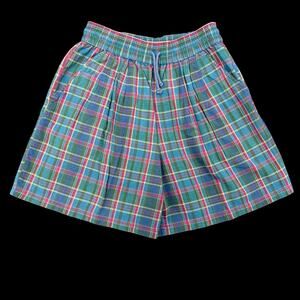 Allison Smith Womens Plaid Cotton Shorts Sz 12 Elastic Waist Pockets